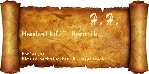 Hambalkó Henrik névjegykártya
